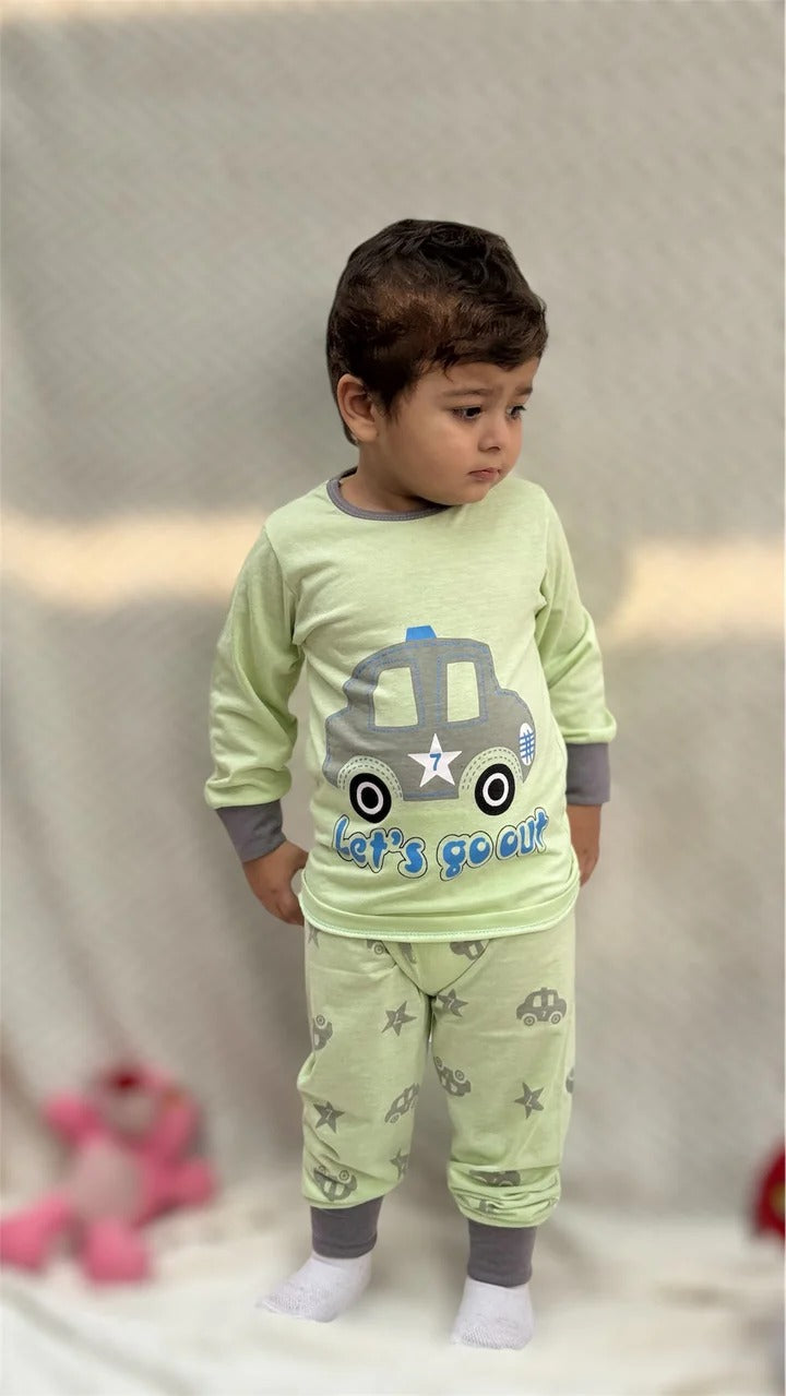 Cute Car printed cotton jersey kids night suit