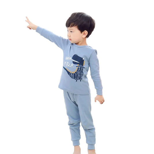 Blue Dinosaur printed cotton jersey kids night suit