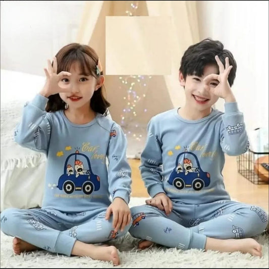 Blue Car printed cotton jersey kids night suit