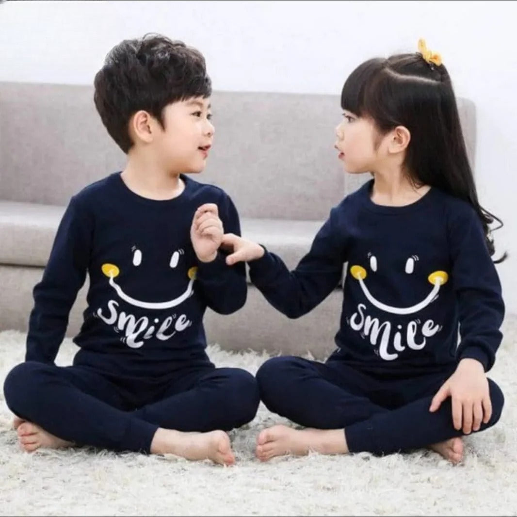 Blue Smile printed cotton jersey kids night suit