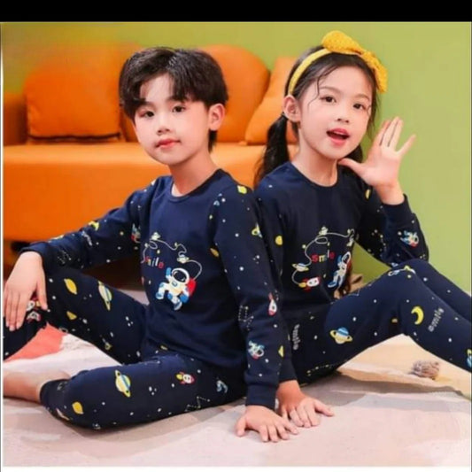 Spaceship printed cotton jersey kids night suit