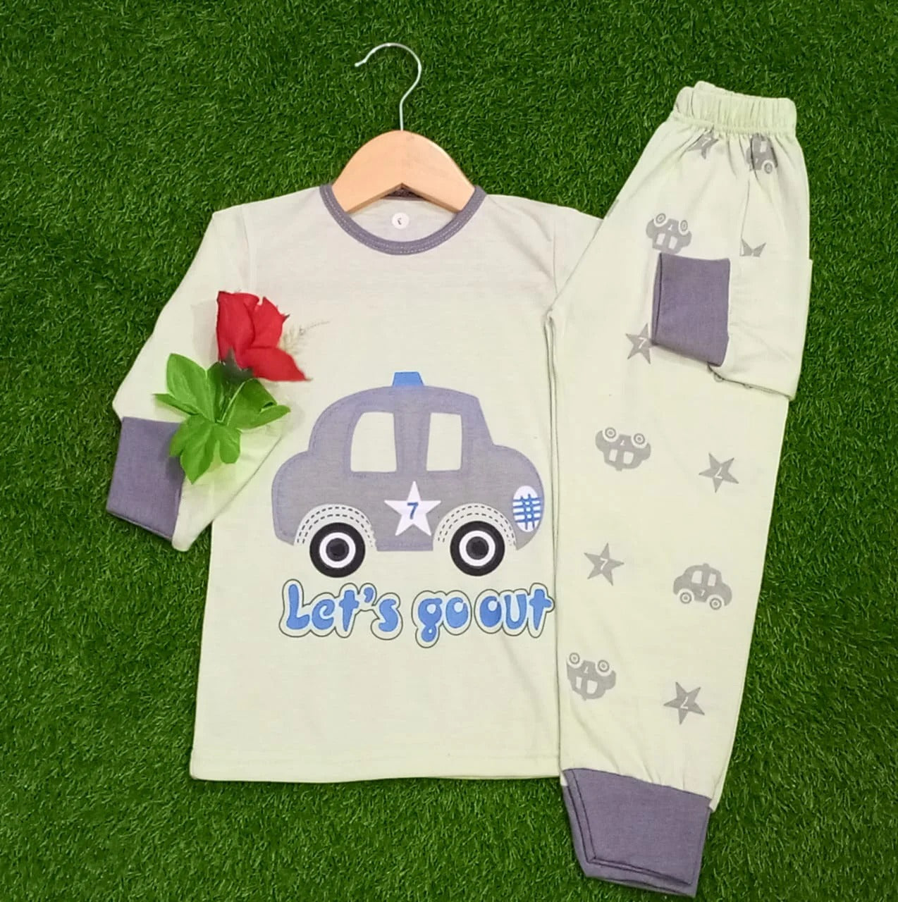 Cute Car printed cotton jersey kids night suit