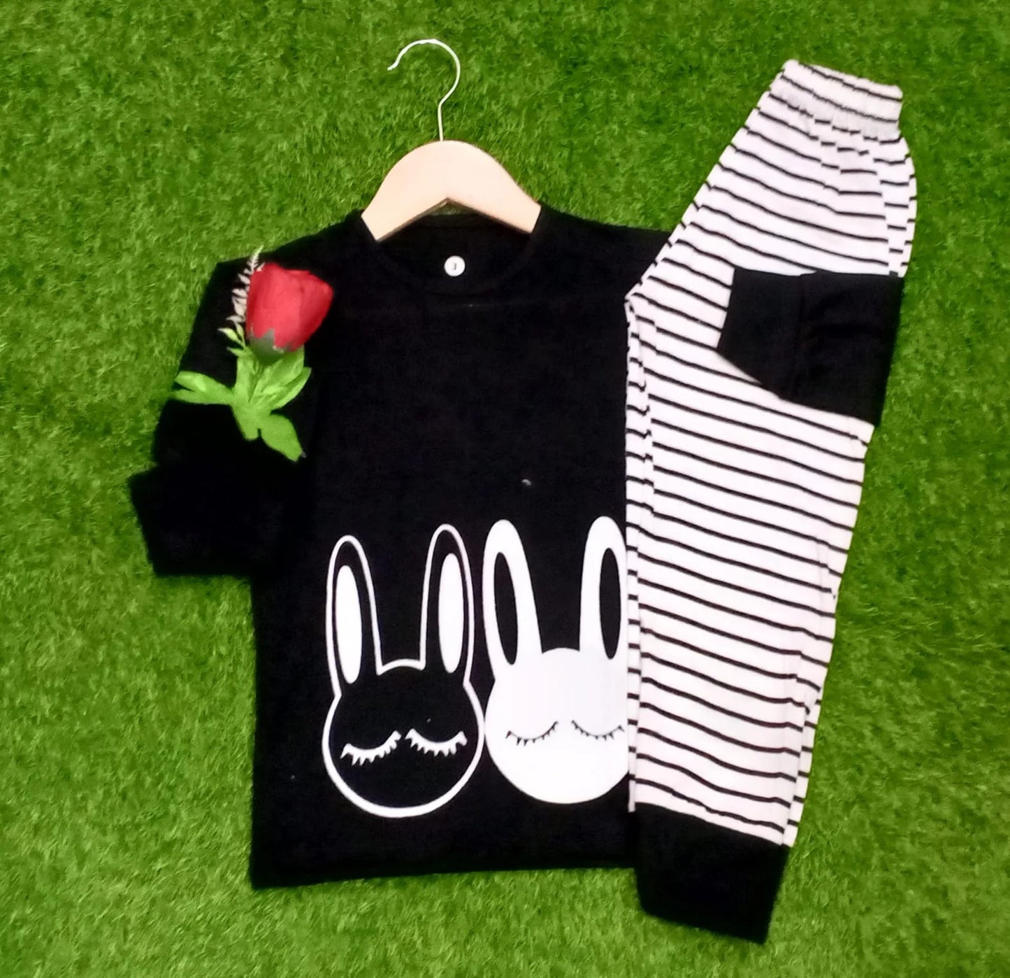 Cute Rabbit printed cotton jersey kids night suit